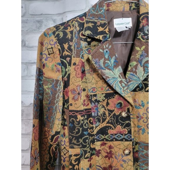 Coldwater Creek PMD Autumn Color Tapestry Brown Velvet Cuff 2 Button Blazer‎ - Picture 7 of 13
